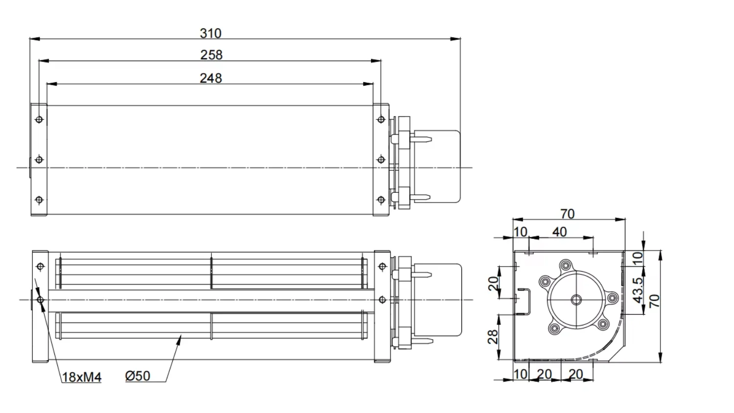 Cross Flow Fan, 24V, 50mm, Tangential, CFM/210 - detail 12