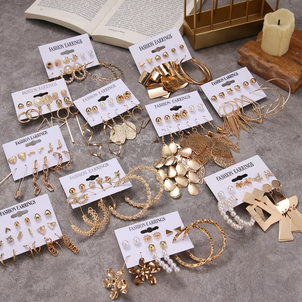 

Finetoo Vintage Geometric Gold Drop Earrings Set Fashion Acrylic Dangle Pearl Earrings for Women Jewelry, Picture shows