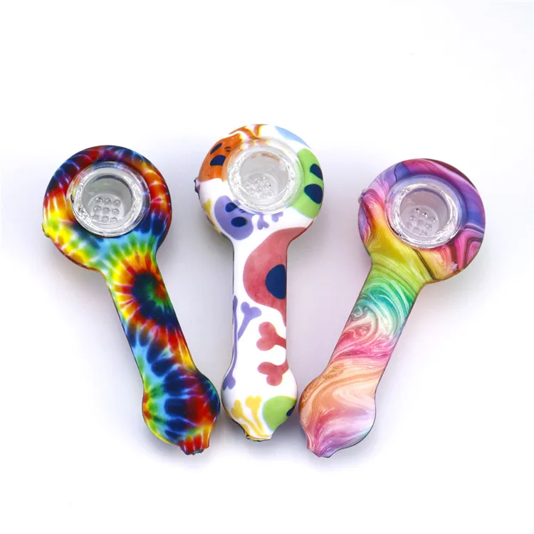 

New Design Glass Blunt Pipes Silicone Tobacco Pipe Smoking Accessories Dabs Rig Glass Bowl Smoke Dabs Pipe, Multi color