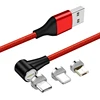 L-shape 1M 3 in 1 fast USB Data LED Metal Micro USB Function Cables 3A Magnetic Phone Charger wholesale