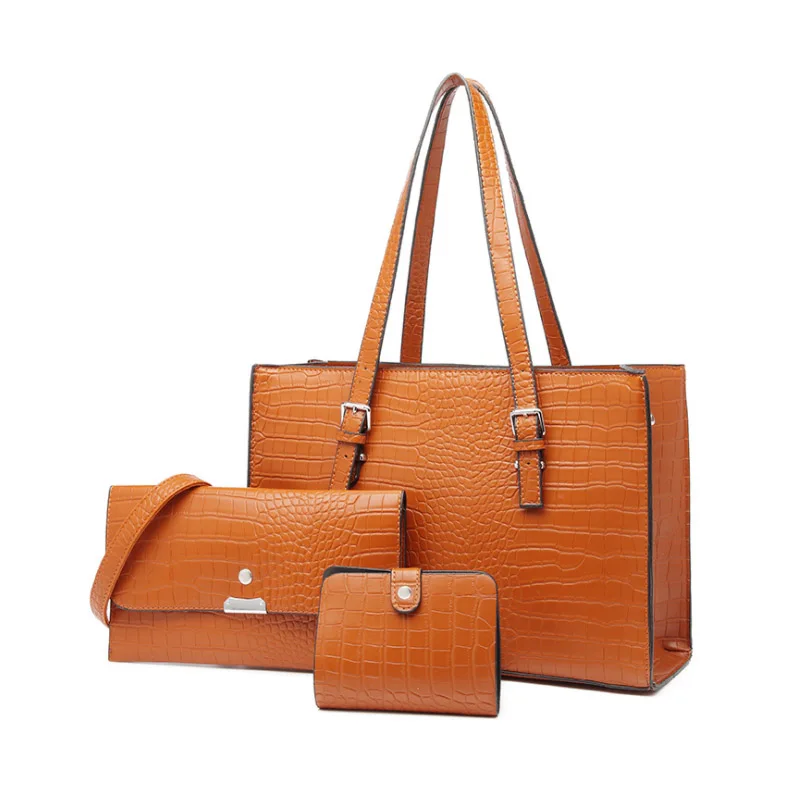 

wholesale Large PU Leather Crocodile Ladies Tote Purses And Handbags Set