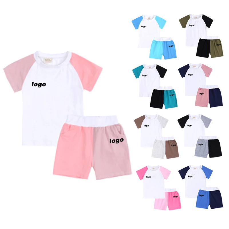 

custom kids clothing boutique short sleeve toddler outfits cotton boy summer clothes set, As picture