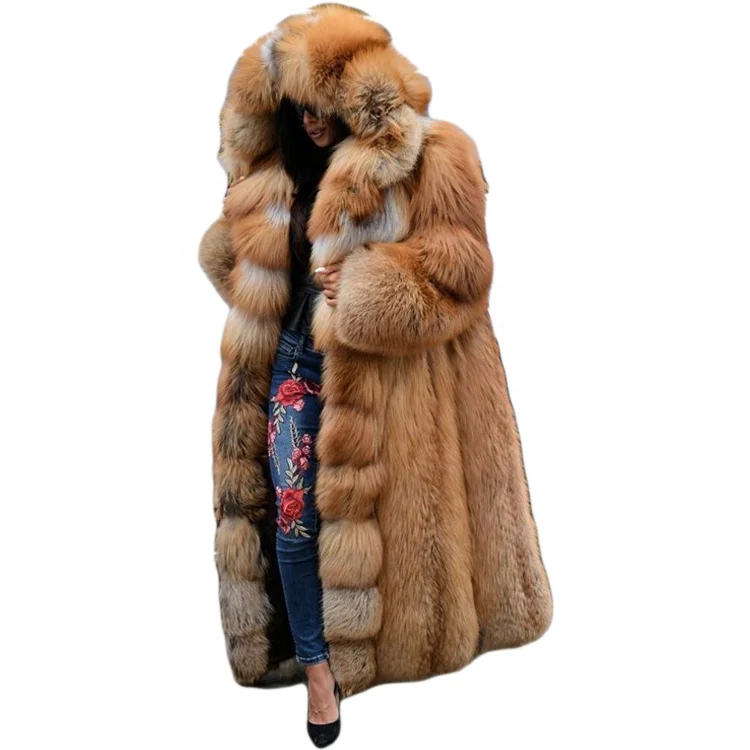 

High Quality Faux Fox Fur Warm Thick Ladies Overcoat Thick Jackets 5XL Plus Size Hooded Winter Overcoat For Women