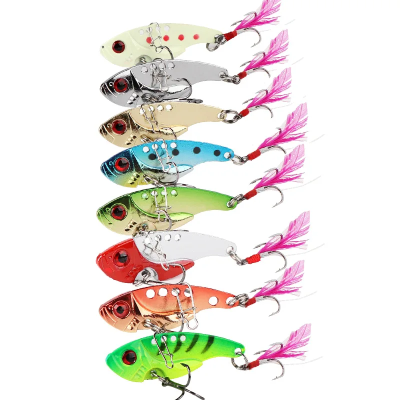 

Multi-colors 4cm 7g 5.5cm 12g Artificial Swimbait Depth Sea Sinking Metal VIB Hard Fishing Lure With 3D Eyes and Hooks, 7 colors