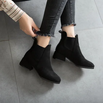 

Autumn and winter new European and American thick heel ladies suede casual boots plus size women's boots