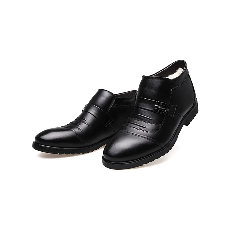 

Top Brand Buckle Strap Low Help Leather Ankle Boots Men for Daily Wear, Black