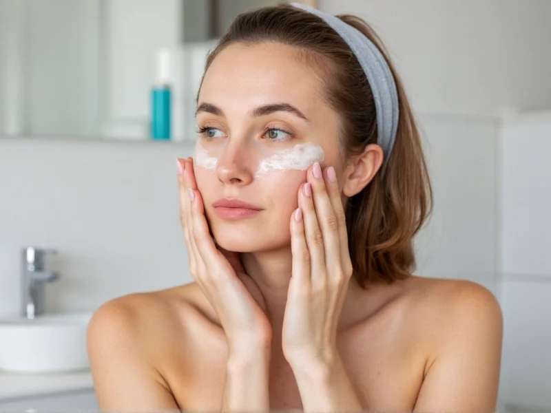 Woman applying natural face wash in bathroom