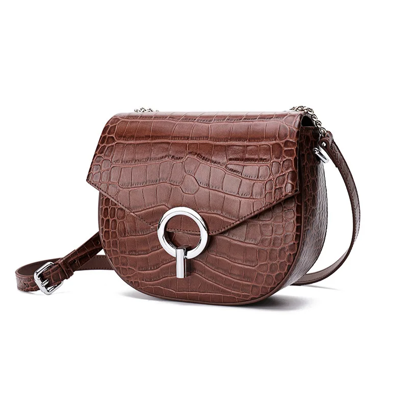 

Hot Sale Genuine Leather Women Bag 2019 New Crocodile Pattern Saddle Bag Fashion Shoulder Messenger Bag