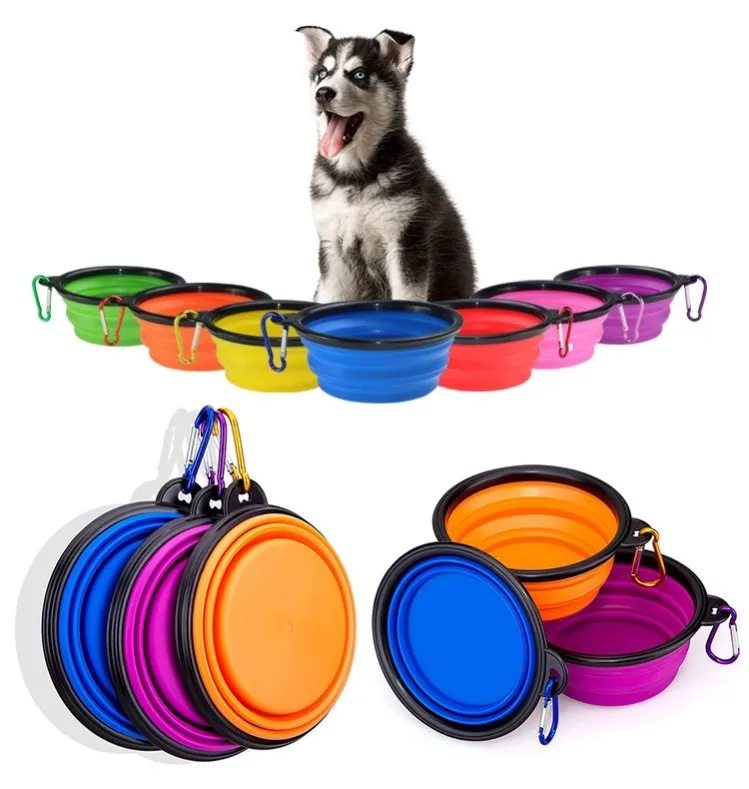 

Folding Portable Silicone Pet Dog Bowl for Dog Collapsible Food Water Feeder Camping, Red/yellow/blue/green/orange/pink/purple/black/white
