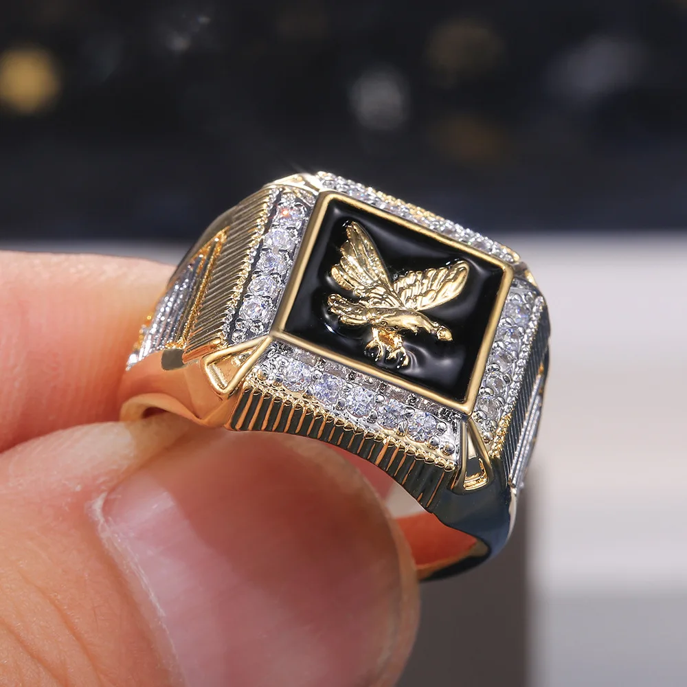 

CAOSHI Exquisite Two-tone Enamel Eagle Flying Ring Hip-hop Punk Birthday Anniversary Gift Party Men Personality Rings Size7-13