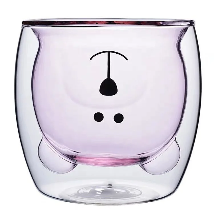 

250ML Cartoon Popularity Double Wall Bear Shape Glass Cup Bear Face Cute Cups
