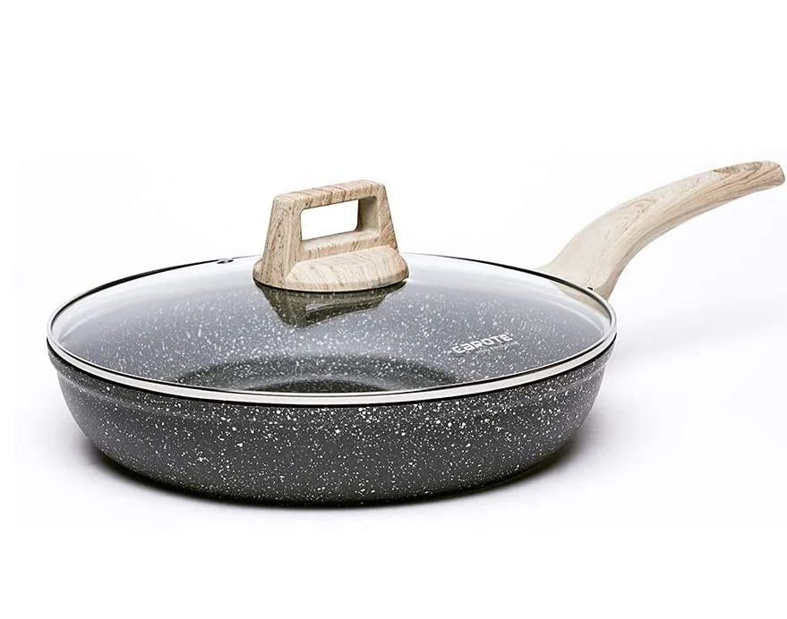 

Non-stick Frying Pan Skillet with Glass Lid,Stone Cookware Granite Coating from Switzerland,Black, Custom color