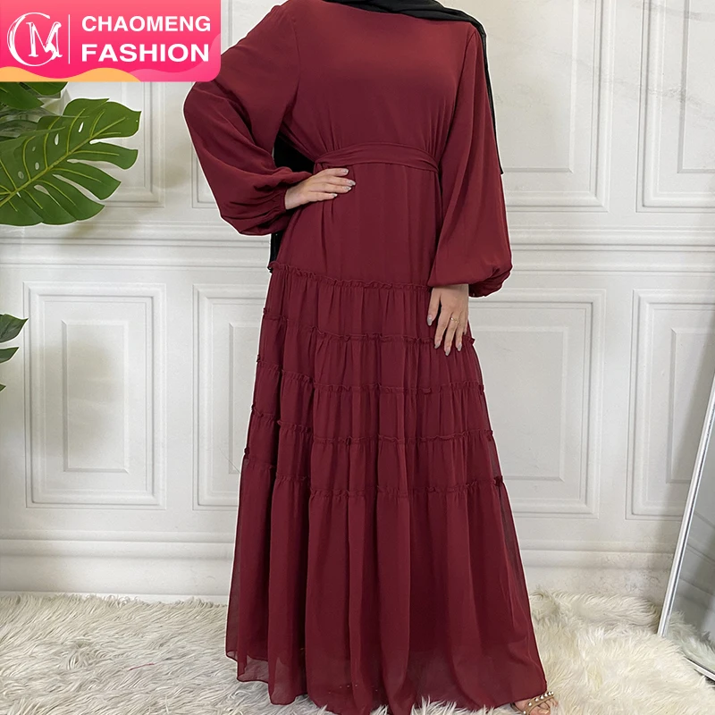 

6527# Wholesale Premium Design Modest Islamic Clothing Middle East Women Dubai Black Chiffon Robe Kimono Muslim Dress Abaya, 6 colors