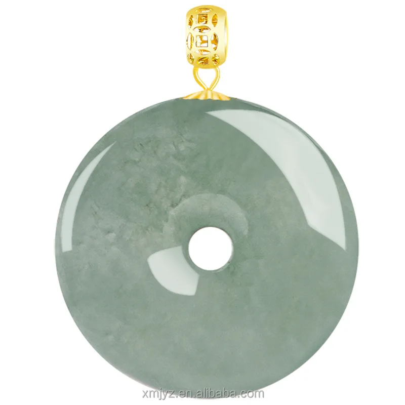 

Certified Grade A Natural Myanmar Jadeite Oil Green Peace Buckle Jade Pendant 18K Gold Inlaid Ice Jade High-End Women Jewelry