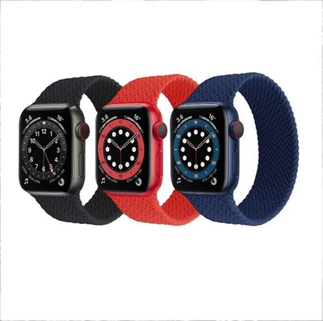 

22mm 24mm Silicone Watch Strap Rubber Watch Band For Apple Watch 3 4 5 For iWatch se Belt Bracelet Braided Solo Loop Wrist Band, Black, red, blue, green, gray, wine red,white,yellow,customized