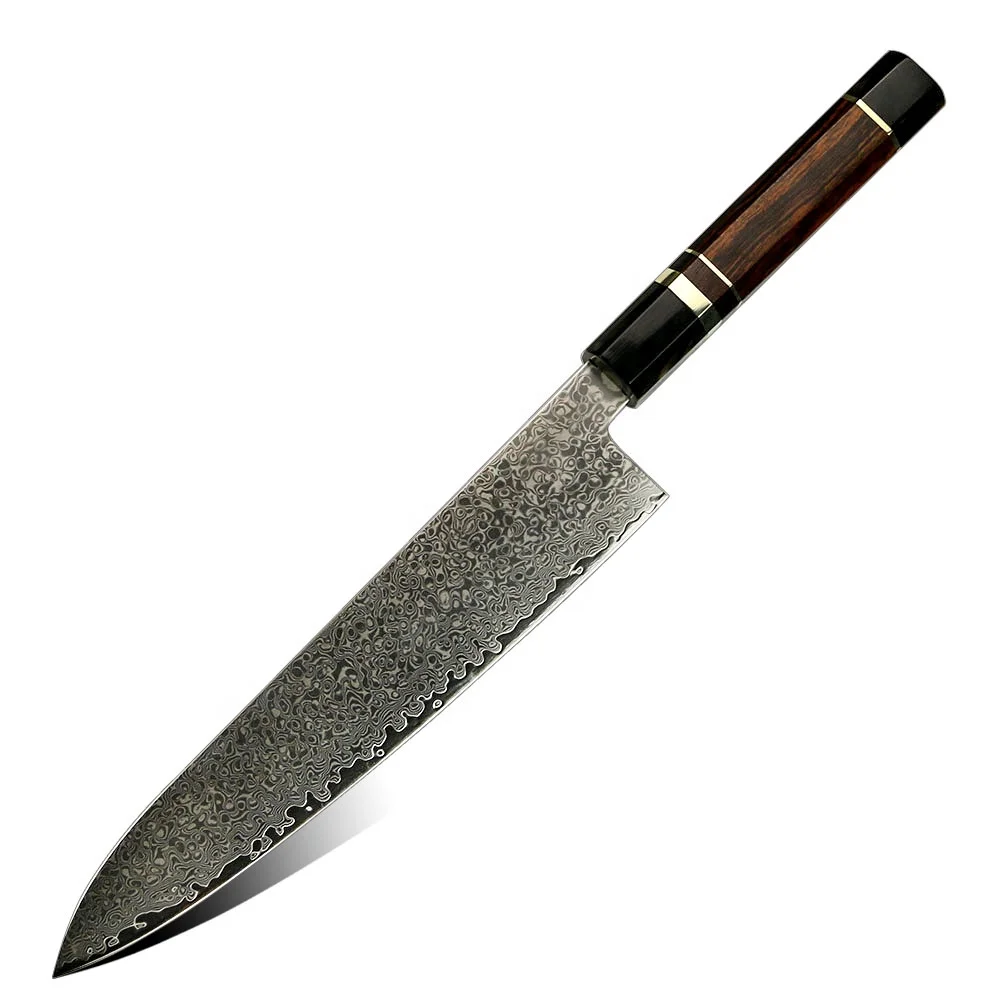 

professional damascus steel vg10 gyuto chef knife with ebony octagonal handle