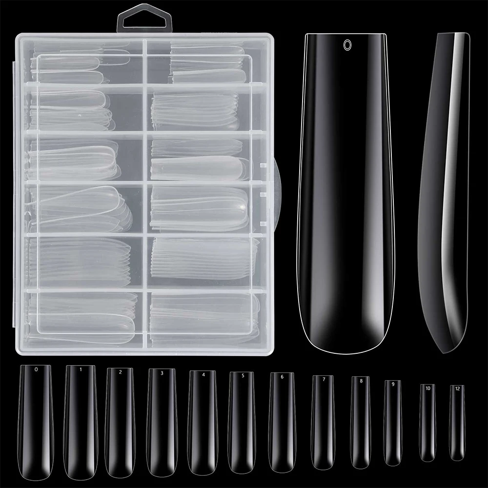 

500Pcs XXL Square Clear Press On False Nail Tips Extra Long Nails Straight Tapered Fake Tip Full Cover Nails Square