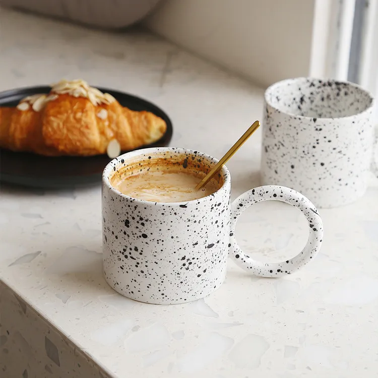 

wholesale splash-ink nordic customize christmas tea cup coffee porcelain ceramic mugs with circle handle