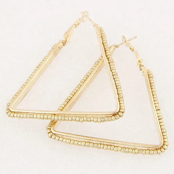 

Hoop Stainless Steel Big Women Pearl Square Fashion Filled Triangle Earrings, Picture shows