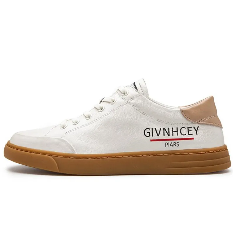 

2020 autumn new leather men's casual trend all-match white shoes, White, black