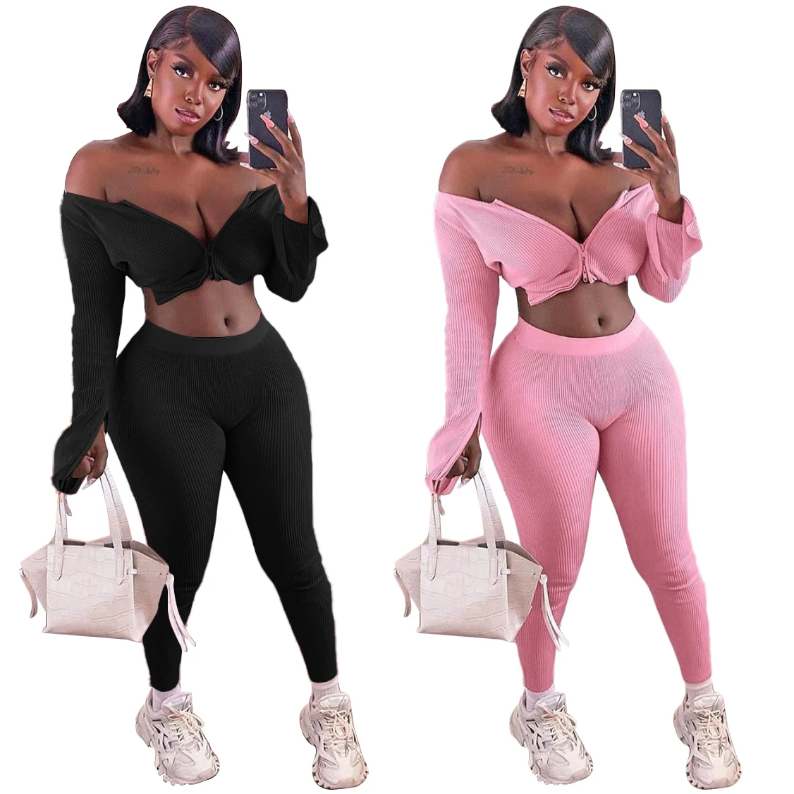 

Women Fashion Bodycon Knitted Two Piece Set
