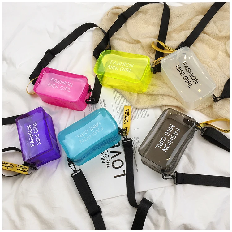 

2021 Fashion Letter Printed Mini Shoulder Messenger Bag Transparent Pvc Handbags Women Clear Jelly Purse, Accept customizable color