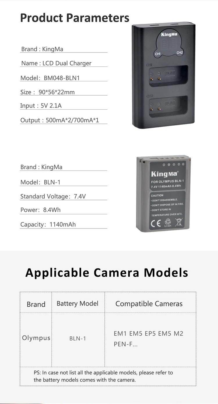 Kingma Bln 1 Battery For Camera And Lcd Dual Charger Set For Olympus Em1 Em5 Ep5 M2 Pen F Buy Charger For Olympus Em1 Em5 Ep5 M2 Pen F Bln 1 Charger Compact Dual Charger Product On