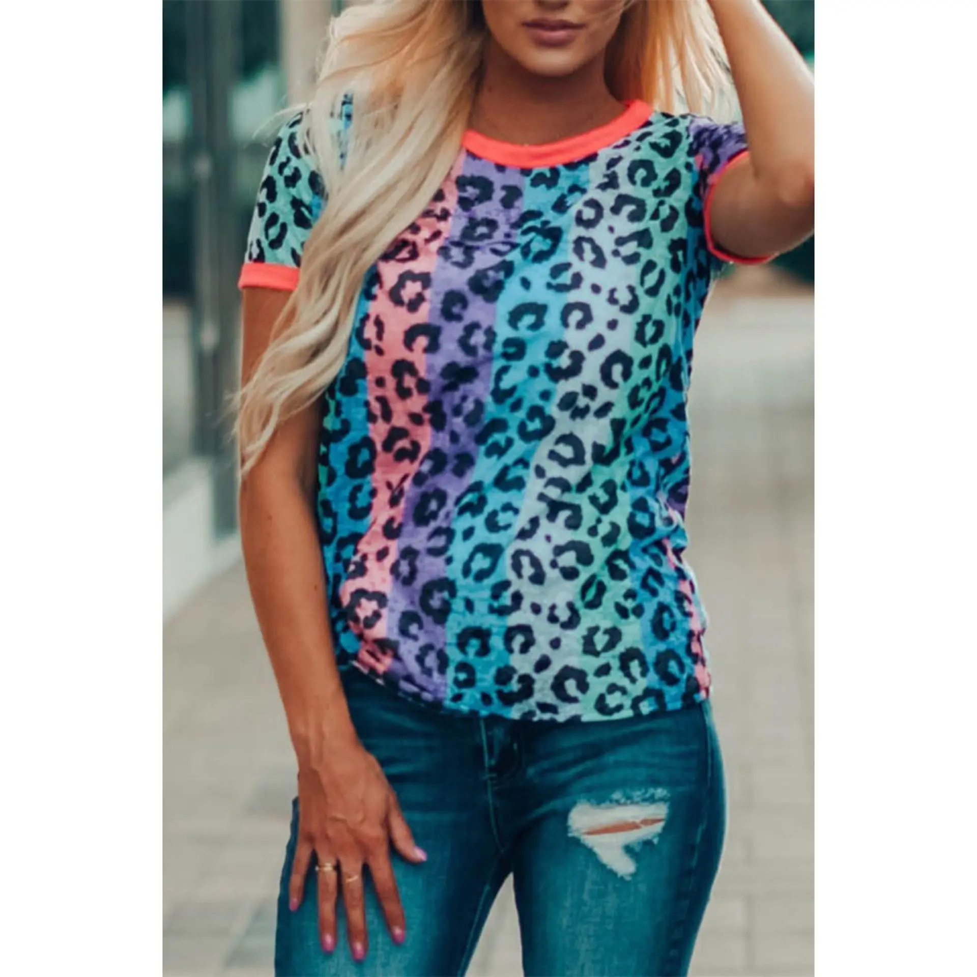 

SD121 top Multicolor Base top Leopard T-shirt 2021 women tops crop