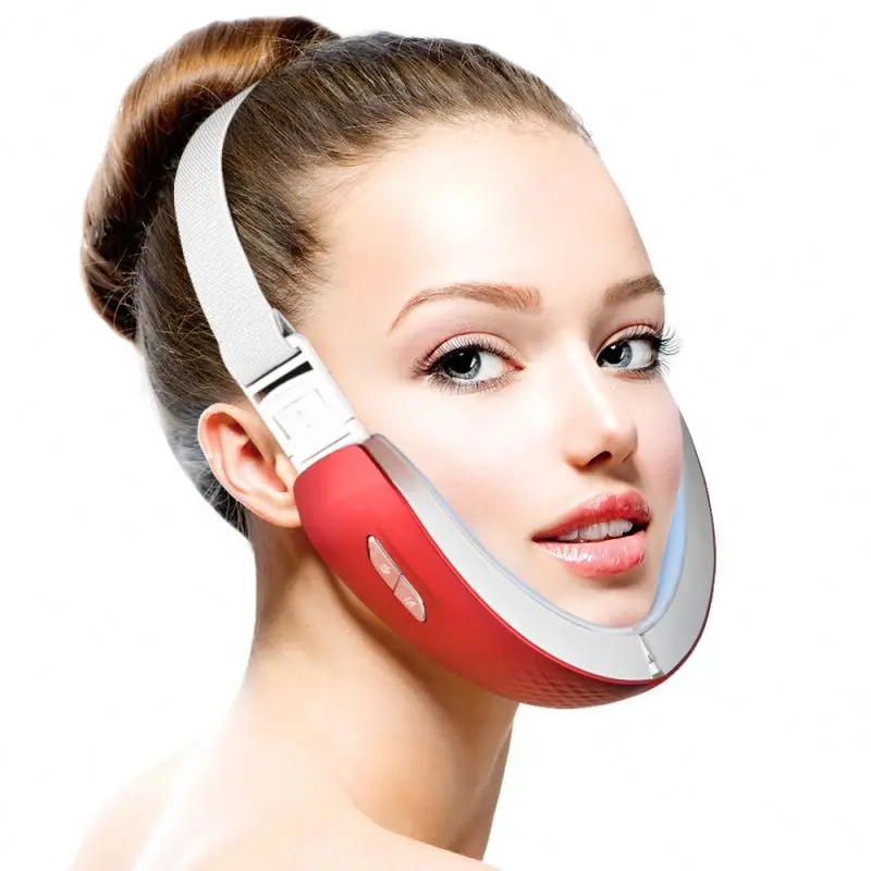 

Eye Massager Red Blue LED Therapy Face Slimming Machine EMS Vibration Massage Device V-Line Up Facial Lifting Belt for chin, Red/white