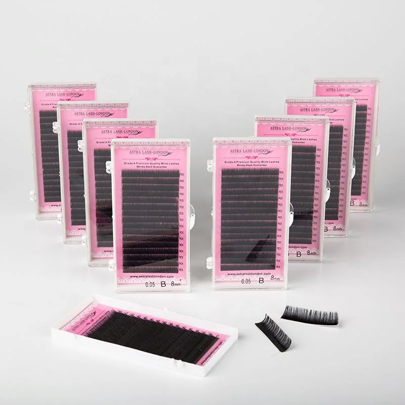 

y own logo 6-28mm individual faux mink eyelashes premade volume fan lashes extensions, Natural black or others