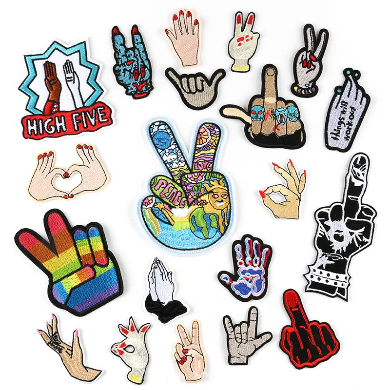 

Embroidered cloth paste wholesale finger modeling clothing accessories high end accessories patch Custom Embroidered Badge