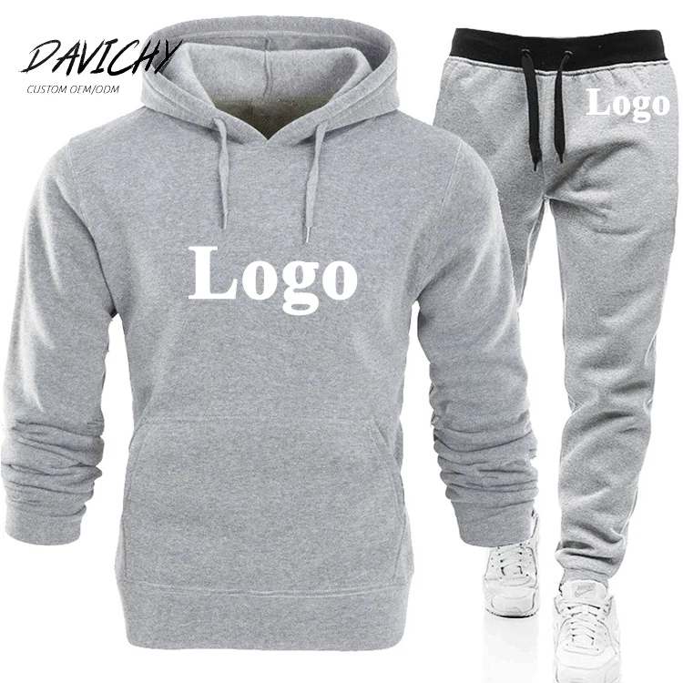 

Custom logo men 2 piece training set hoodies sweatpants blank drawstring sweatsuits mens outfits joggers track suit sets