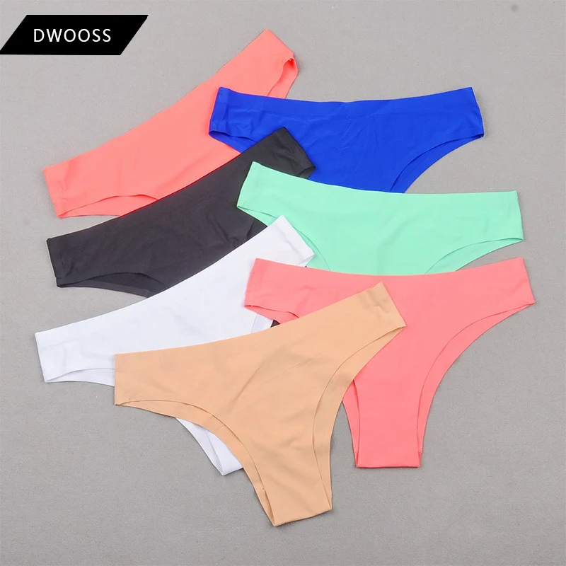 

Custom Logo Solid Color Seamless Women Underwear Ice Silk Sexy Comfy Panties Thong Underwear For Woman, Customized colors