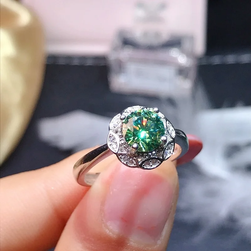 

Fashion Luxury Created Flower Green Blue zircon Open Ring For Women Jewelry Wedding Gift, Customized color