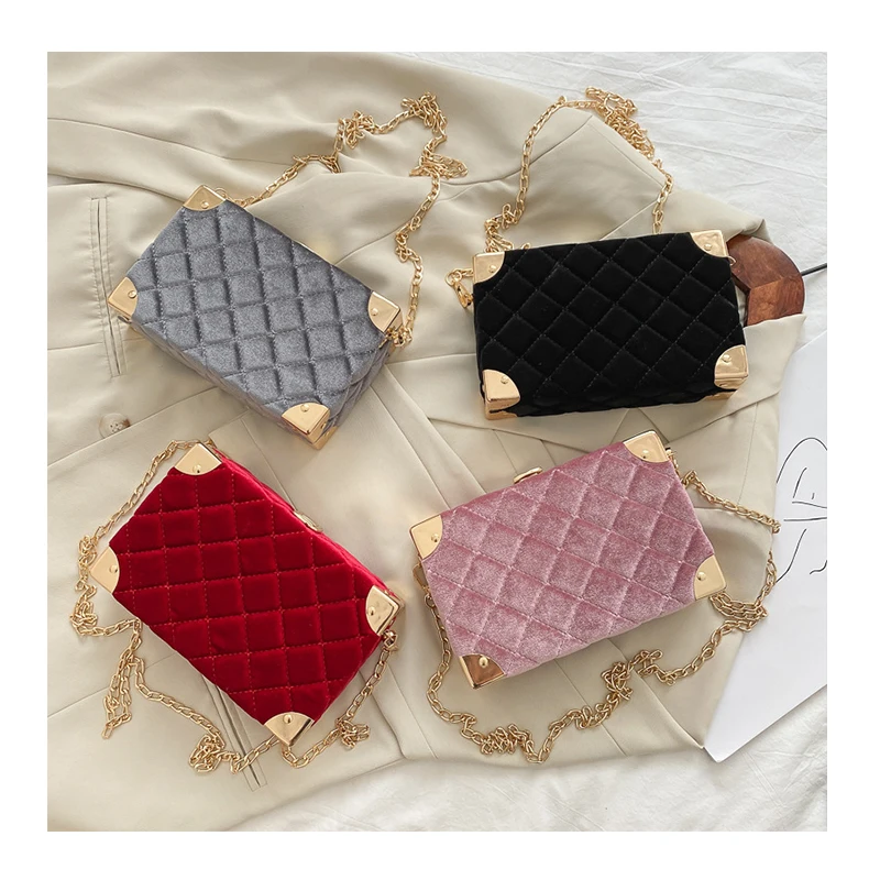 

Winter Fashion Chain Women Velvet Shoulder Bag Box Bags Women Ladies Square Crossbody Purse Velvet Handbags, Customizable