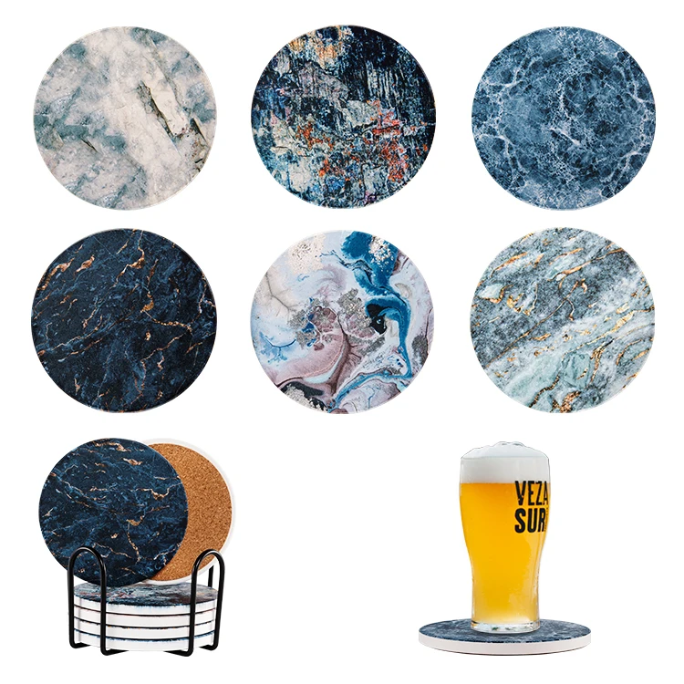 

Modern Marble Pattern Sublimation Water Absorbent Custom Stone Cup Coaster Blank