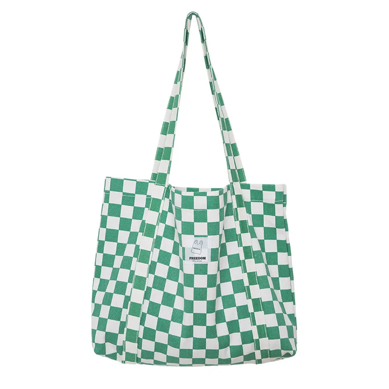 

Simple checkerboard single shoulder bag large capacity canvas female fashion bag shopping bag, Customizable