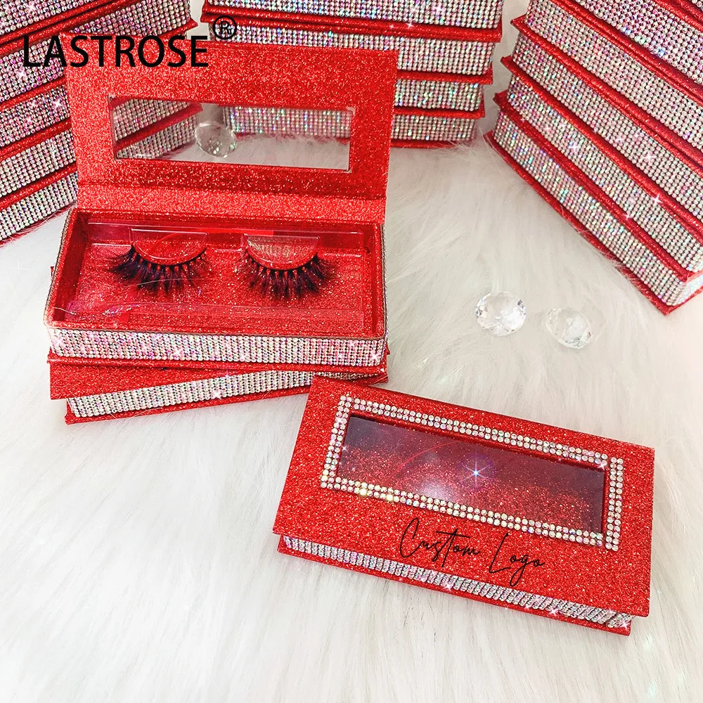 

Wholesale Rhinestone Diamonds red Lashbox Packaging customized 3D 25mm Mink Eyelashes Packaging Empty Bling Glitter Eyelash Box, Many colors to choose,customized accept