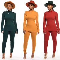 

solid color 2 piece knit top and pant women clothing set