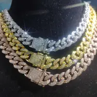 

Rapper Jewelry Men's Hiphop Choker Necklace 12MM Wide Iced Out Micro Pave Lab Diamond Miami Cuban Link Chain Necklace