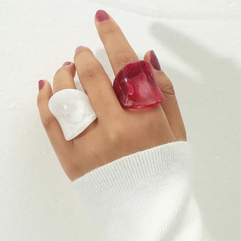 

JUHU 2021 red Fashion Acid Acrylic Acetate Simple colorful Ring Resin Ring sets Jewelry Wholesale acrylic ring set for women