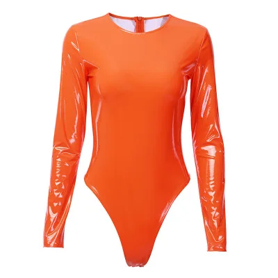 

2020 New Arrivals o-neck solid pu ladies women sexy bodysuit
