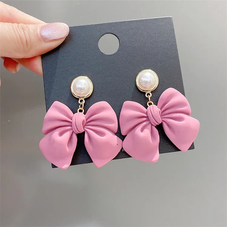 

Fashion Cute Party Bow With Pearl Studs Heart Dangle Earring Jewelry Bow Earings For Women 2021