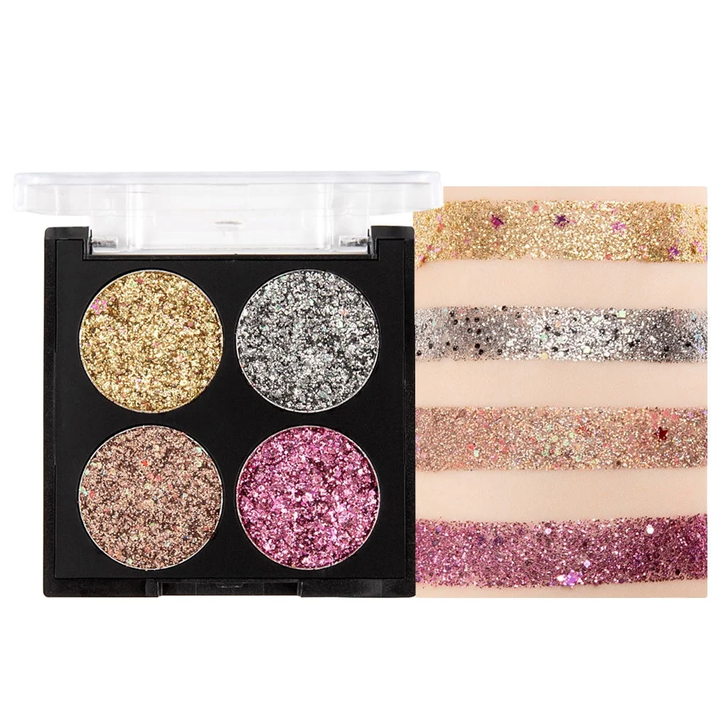 

Wholesale 4 Color Sequins Glitter Eye Makeup High Gloss Pearl Eye Shadow Palette Private Label