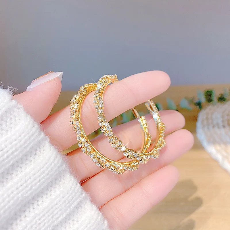 

Exaggerated Party Jewelry Shiny Rhinestone Crystal Earrings for Women Big Round Circle Crystal Hoop Earrings
