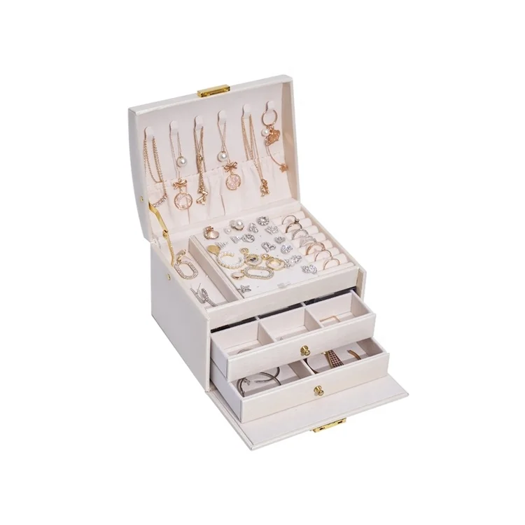 

Wholesale Custom Logo Traveling Jewelry Box PU Leather Necklace Bracelet Box Girls Jewelry Drawer Packing Organizer Box, Customized