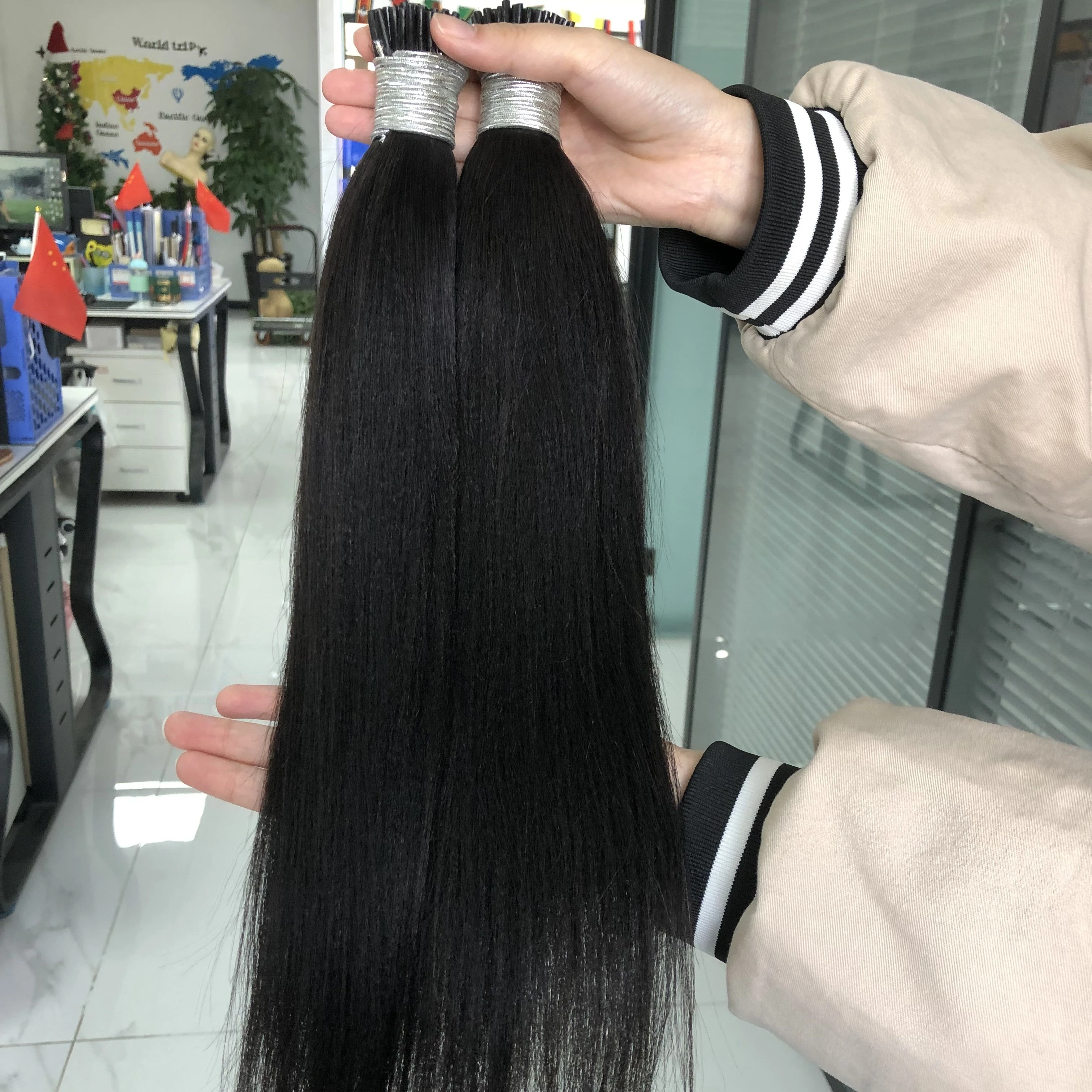 

100% Raw Human Hair Natural Black Color Kinky Straight Yaki I Tip Virgin Indian Pre-Bonded Keratin Hair Extension I Tip