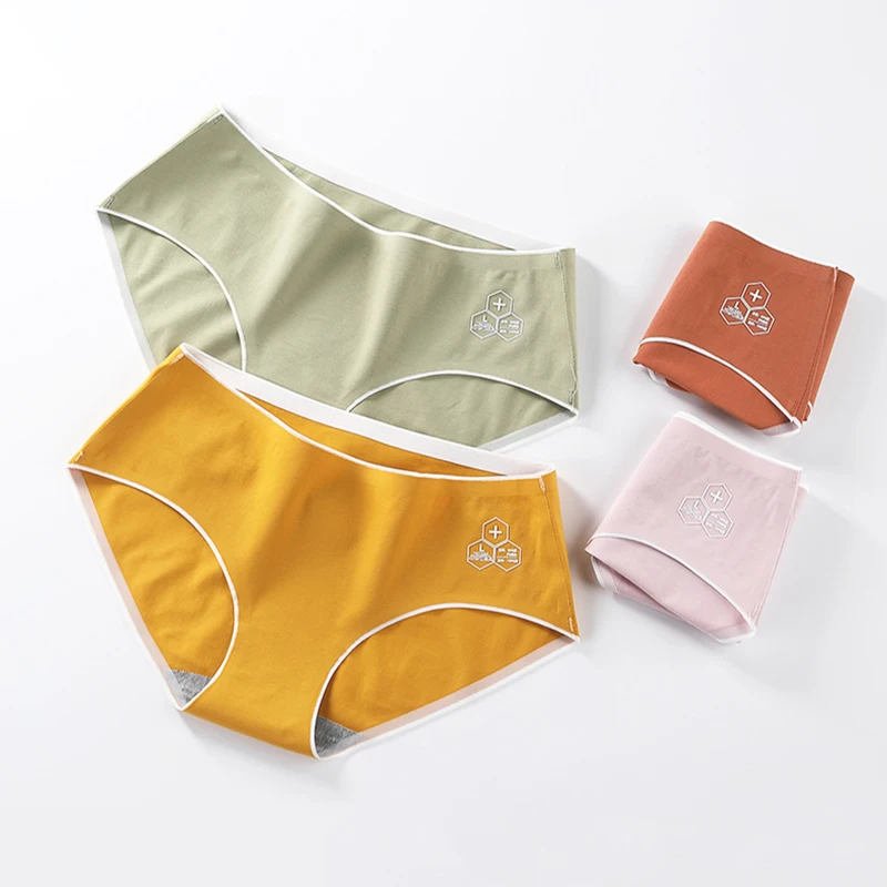 

JULY'S SONG Combed Cotton Soft Women Panties Seamless Middle Waist Underwear for Girl Lady Breathable Graphene Briefs, Yellow, brict red, green, light blue, light pink, skin