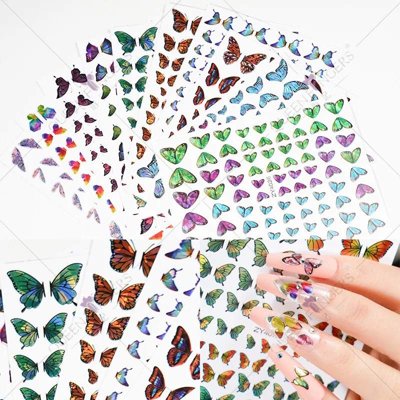 

Easy Use Nail Sticker Foil Wholesale Supplies Adhesive Aurora Laser 3D Butterfly Nail Decal Holographic Butterfly Nail Stickers