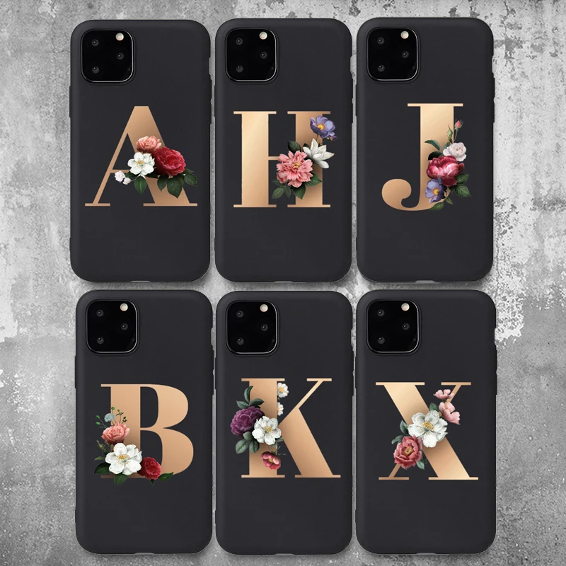

Alphabet Letter Flowers TPU Silicone Case For iPhone 5/6/7/8 Plus Xs Max TPU UV Printing Cover for iPhone 11/12 Pro Max SE 2020